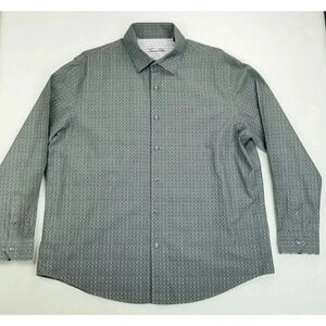 Tasso Elba Size 2XL 18-18.5 Mens Charcoal Gray Purple Lilac White Square Pattern